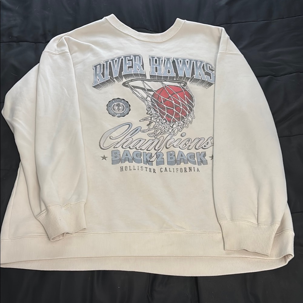 Hollister River Hawks Cream Sweater Size Large